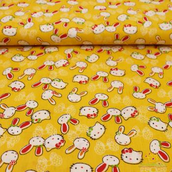 Baumwolle bedruckt Hello Kitty und Miffy - gelb